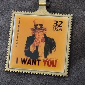 Vintage Brass Stamp Pendant I Want You Uncle Sam